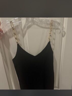 Blumarine Black tank top with Gold Chain Straps